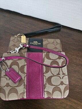Coach Signature Stripe Corner Zip Wristlet Bundle Set of 2